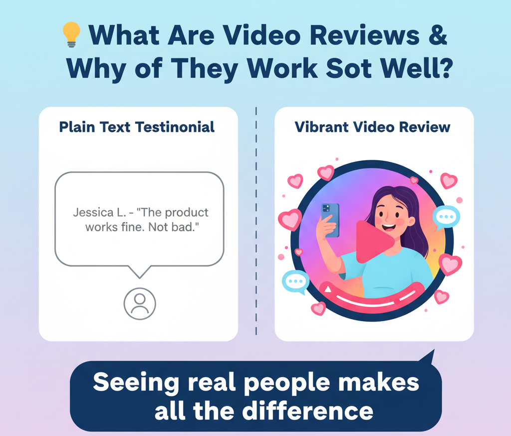 Comparison between text testimonials and engaging customer video reviews
