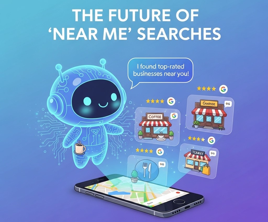 Voice assistant suggesting top-rated nearby businesses using Google reviews.