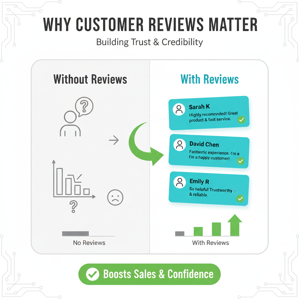 customer review cards showing ratings and feedback.