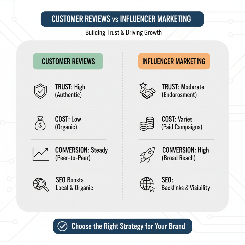 infographic comparing customer reviews and influencer marketing.