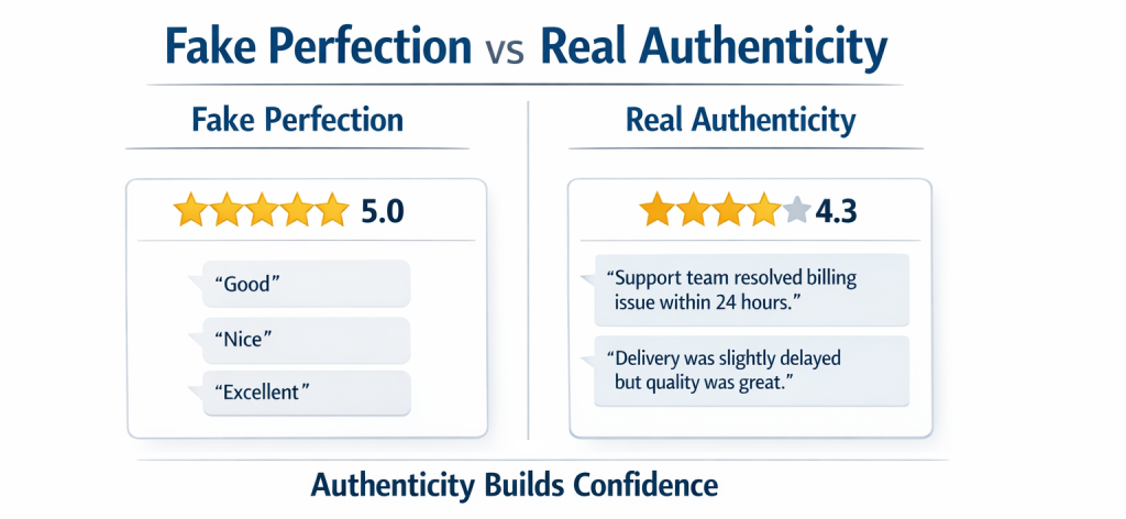 fake perfect reviews vs authentic mixed reviews example
